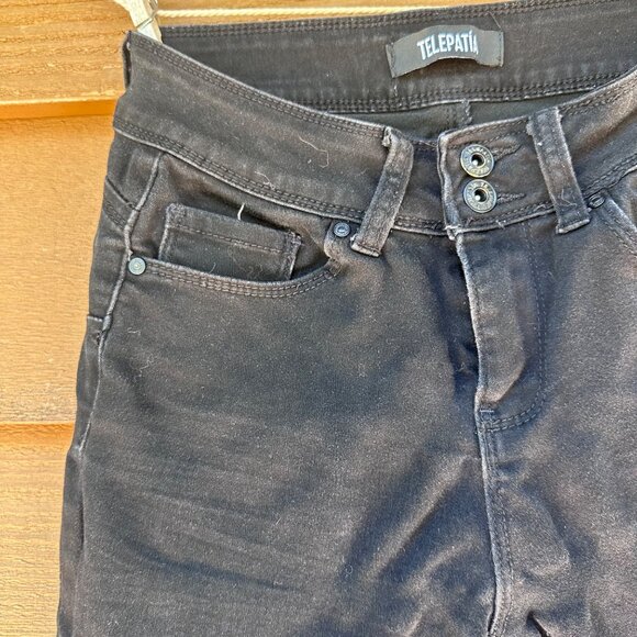Telepatia Black Distressed High-Waist Jeggings Size 7/28  Womens Stretch Denim P - Picture 7 of 12